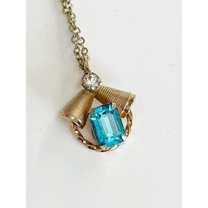 Vintage Signed DCE 14KT GF Necklace Emerald Cut Aquamarine